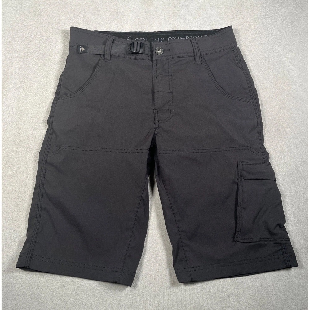 prAna Mens 28x12 Cargo Shorts Charcoal Slate Gray Stretch Hiking Trail Belted